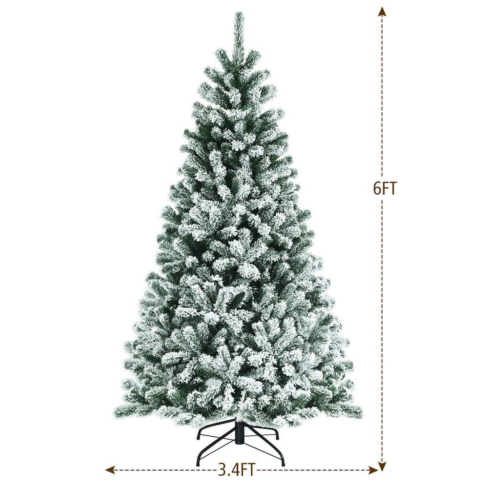 6' Green Snow Flocked PVC Christmas Tree with Warm White LED Lights