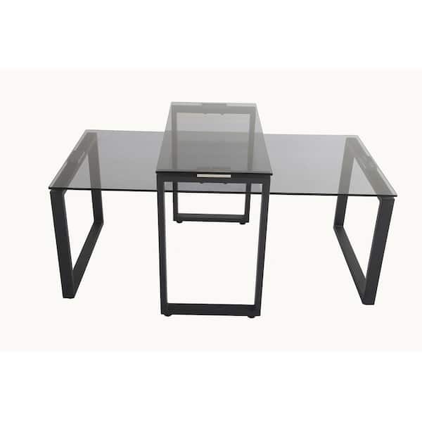 ATHMILE 43.31 in. Black Small Rectangle Glass Coffee Table