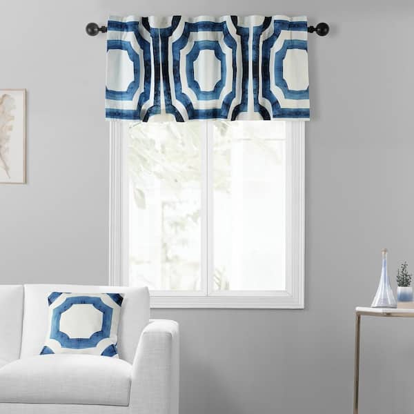 Exclusive Fabrics & Furnishings Mecca Blue Printed Cotton Rod Pocket Window Valance - 50 in. W x 19 in. L (1 Panel)