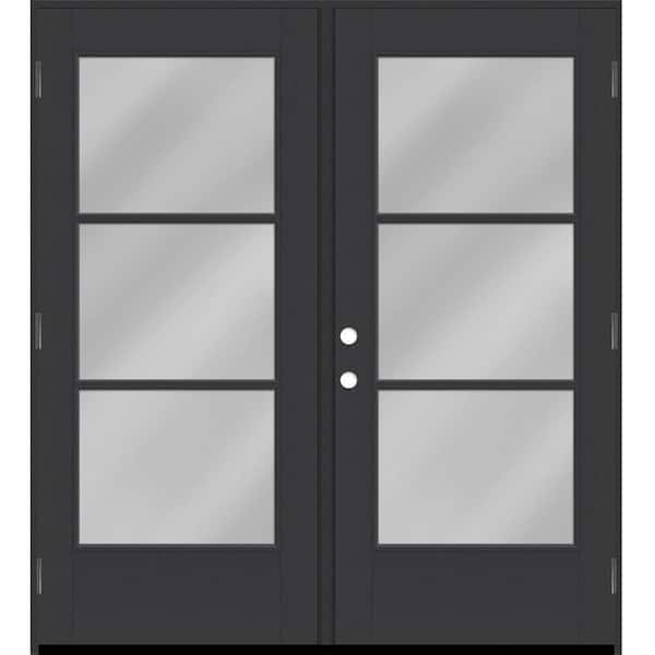 Steves & Sons Legacy 60 in. x 80 in. Icon 3L Modern Clear Glass Black LHOS Painted Fiberglass Retro Patio Door w/4"Jamb