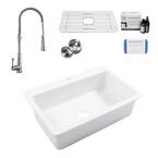 Jackson Crisp White Fireclay 33 in. Single Bowl Drop-In Kitchen Sink 1 Hole with Zuri Faucet Kit