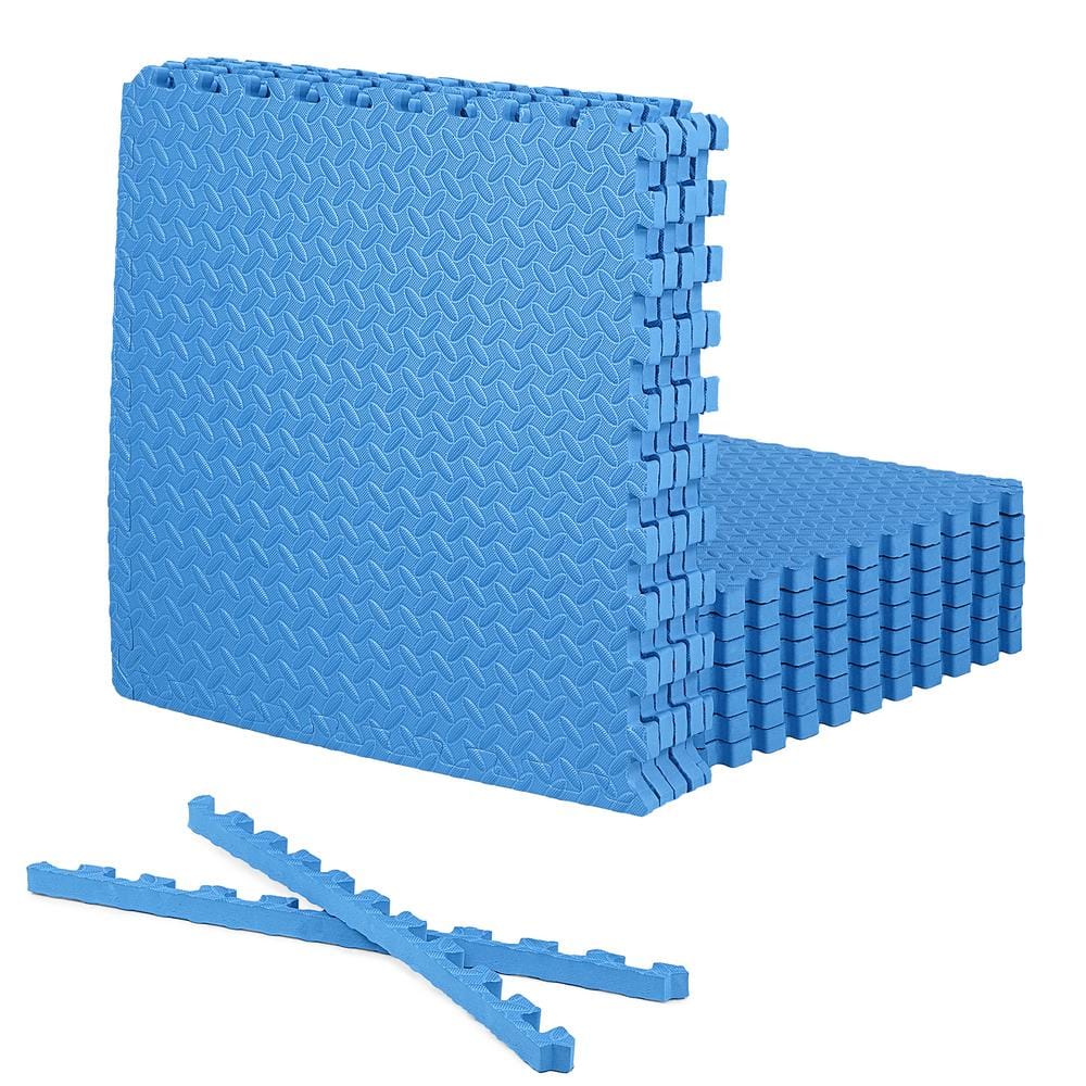 Blue Diamond Pattern Interlocking Gym Floor Tiles, 24x24 Inch, EVA Foam