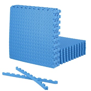 Blue 24" W x 24" L x 1" Thick EVA Foam Double-Sided Diamond Pattern Gym Flooring Mat (12 Tiles/Pack) (48 sq. ft.)
