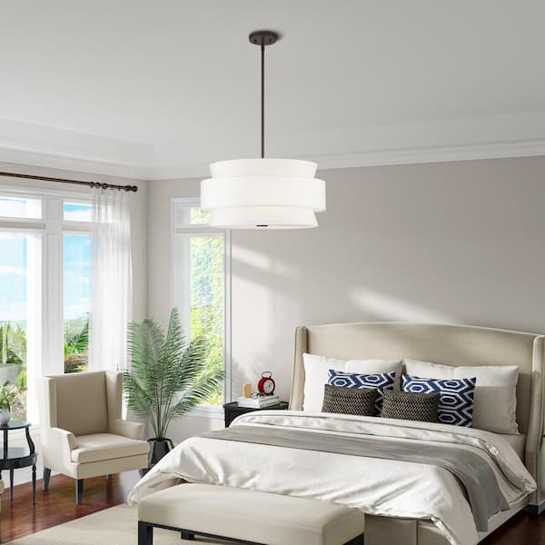Fontana 5-Light Bronze Chandelier with Off-White Fabric Shade