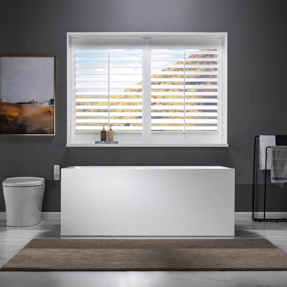 59'' White Acrylic Freestanding Rectangular Soaking Bathtub