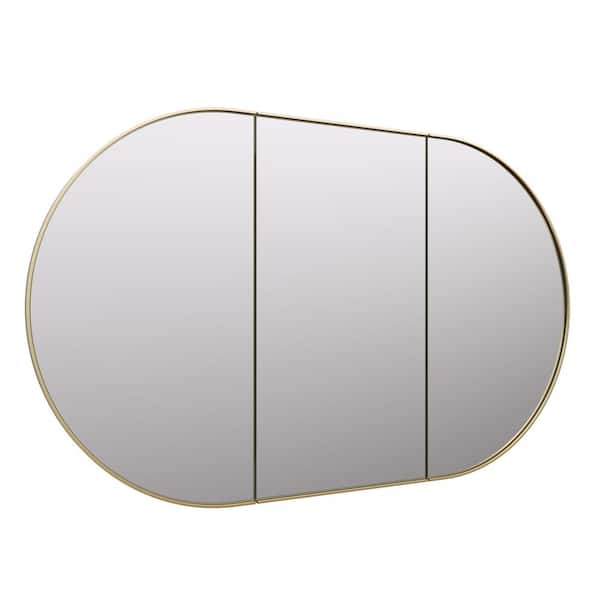 Glass Warehouse Nia 48 in. W x 30 in. H x 5 in. D Satin Brass Recessed Medicine Cabinet with Mirror