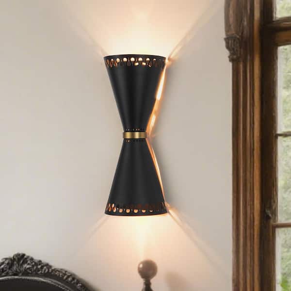 HUOKU Nimbus 2-Light 15.7 in.W Matte Black Wall Sconce Up and Down Lighting Diffuse Vanity Light for Bedroom