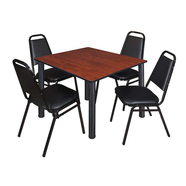 Regency Rumel 48 in.Square Cherry and Black Wood Breakroom Table and 4 Restaurant Stack Chairs (4-Capacity)