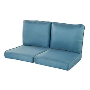 Spring Haven 23.5 in. x 26.5 in. 4-Piece Outdoor Loveseat Cushion Set in Washed Blue
