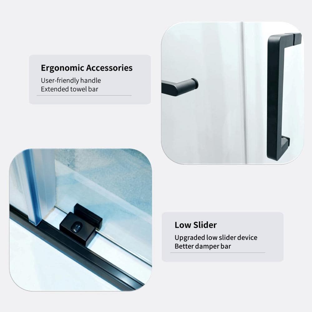 Matte Black Semi-Frameless Sliding Shower Door with Tempered Glass