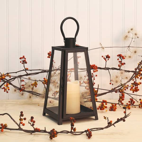 LUMABASE 11 in. Tapered Metal Lantern with LED Candle 90801 - The