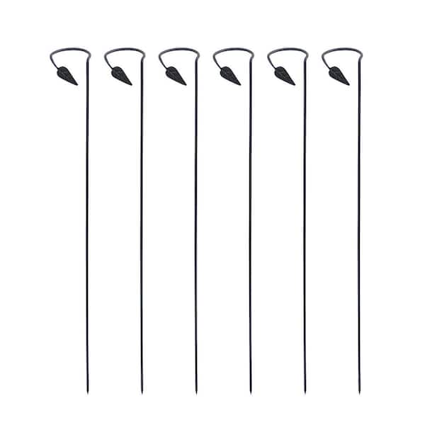 40 in. H Black Wrought Iron Plant Stakes (Set of 6), Powder Coated Finish, Garden Accessory Tool