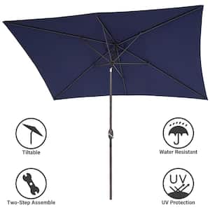 10 ft. x 6.5 ft. Rectangle Outdoor Patio Market Table Umbrella with Push Button Tilt and Crank in Navy Blue