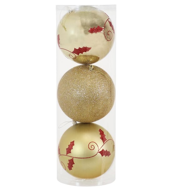 Set of 3 Rustic Large Baubles White & Glitter With Berries 