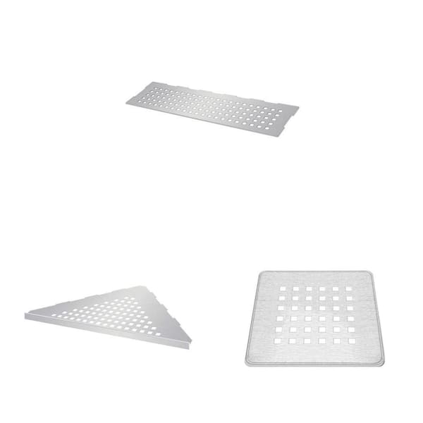 3.375 in. x 11.8 in. Niche Shelf, 6 in. x 11.5 in. Corner Shelf and 4 in. x 4 in. Drain Grate Combo