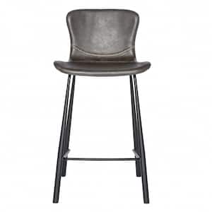 Charlie 25.79 in. Gray Low Back Metal Counter Stool with Faux Leather Seat Set of Two