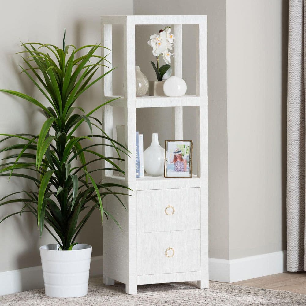 Xavier White Grasscloth 50.4 in. H Storage Cabinet price history on PriceWatchPro