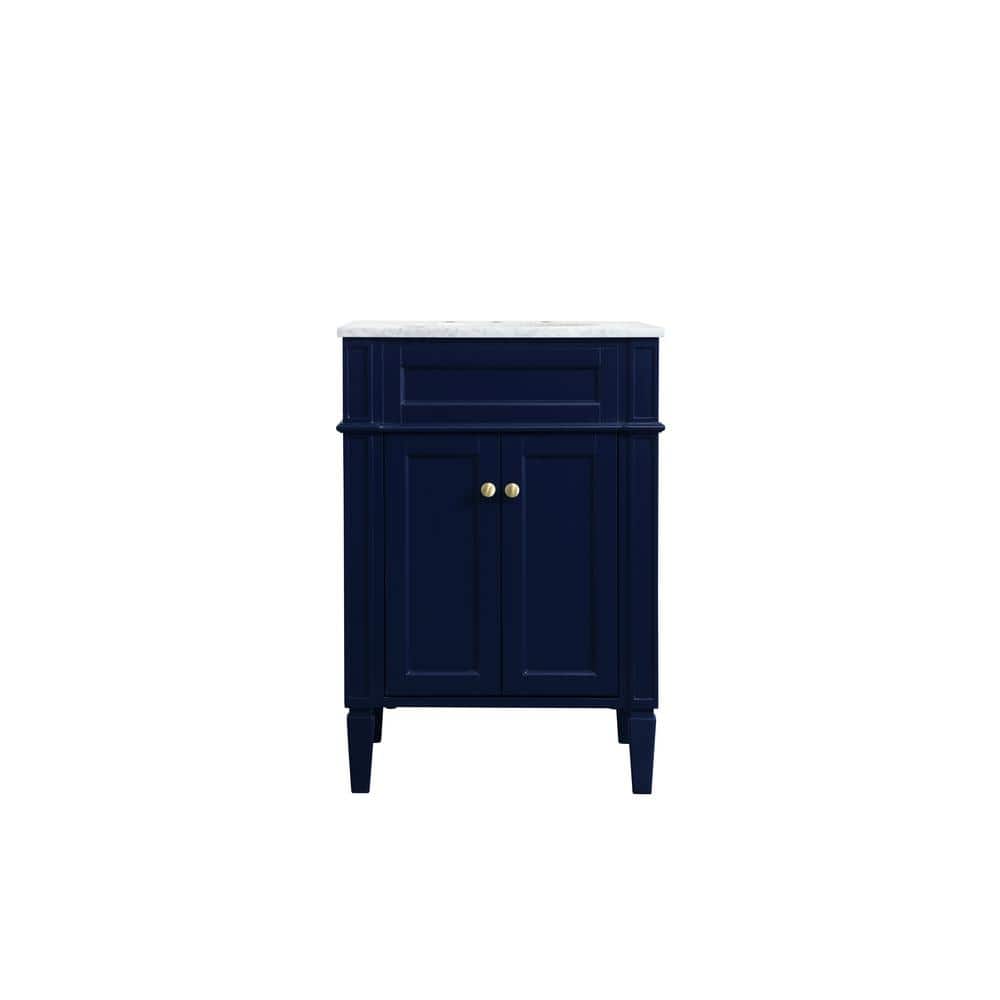 Simply Living 24 in. W x 21.5 in. D x 35 in. H Bath Vanity in Blue with Carrara White Marble Top