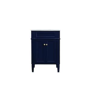 Simply Living 24 in. W x 21.5 in. D x 35 in. H Bath Vanity in Blue with Carrara White Marble Top