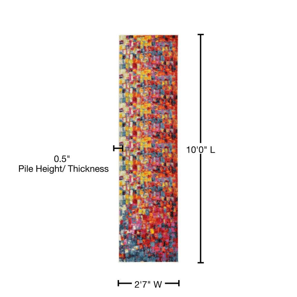 Vibrant Abstract 10 ft Indoor Runner in Multicolor Polypropylene