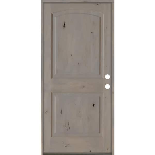 32 in. x 80 in. Knotty Alder 2 Panel Left-Hand/Inswing Grey Stain Wood Prehung Front Door