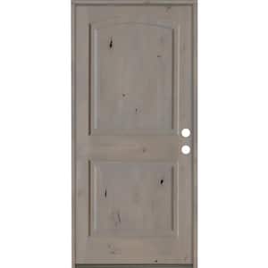 36 in. x 80 in. Knotty Alder 2 Panel Left-Hand/Inswing Grey Stain Wood Prehung Front Door