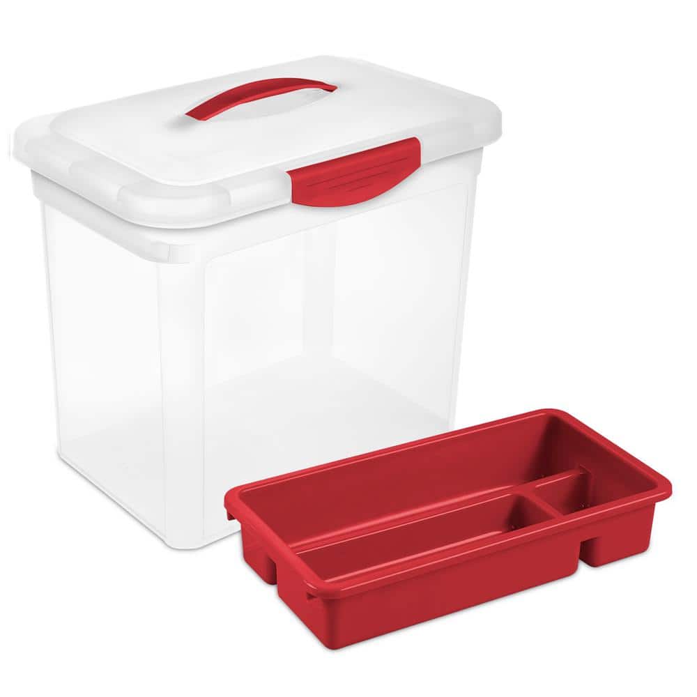 Sterilite 16-Quart Clear Storage Box with Rocket Red Lid
