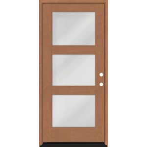 Regency 36 in. x 80 in. Modern 3Lite Equal Clear Glass LHIS Autumn Wheat Stain Mahogany Fiberglass Prehung Front Door