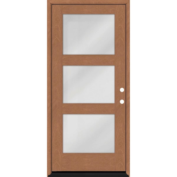 Regency 32 in. x 80 in. Modern 3-Lite Equal Clearglass LHIS Autumn Wheat Mahogany Fiberglass Prehung Front Door w/6 Jamb