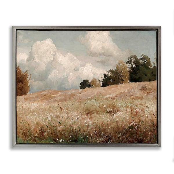 Stupell Industries Classic Cloudy Field Landscape by Lettered and Lined 1-Piece Gray Floater Frame Nature Graphic Art Print 25 in. x 31 in.