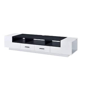 Contemporary 16 in. W Black and White 2-Drawer TV Stand with Media Compartments Fits TV's up to 70 in.