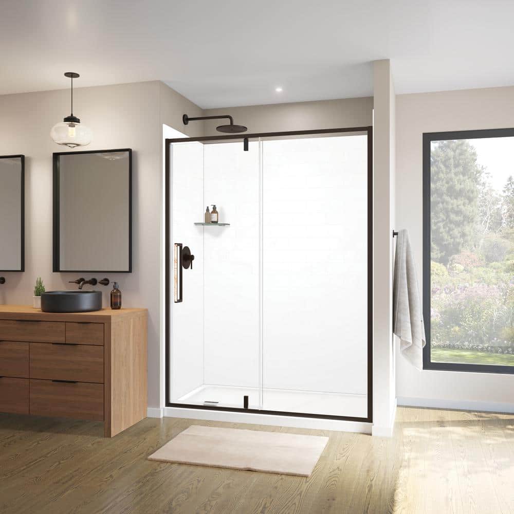 Uptown 57-59 x 76 in. 8 mm Pivot Shower Door for Alcove Installation with Clear glass in Dark Bronze & Beige Marble price history on PriceWatchPro