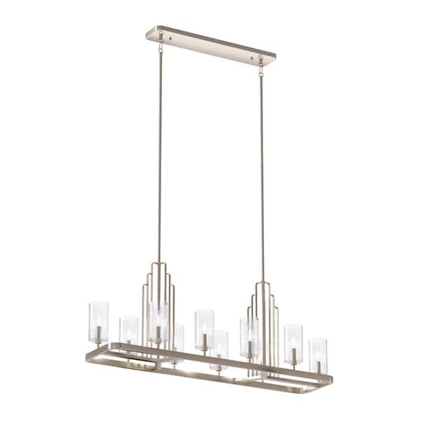 KICHLER Kimrose 44.75 in. 10-Light Polished Nickel with Satin Nickel Art Deco Candlestick Linear Chandelier for Dining Room