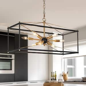 Modern Farmhouse 8-Light Sputnik Brass-Plated Chandelier Light, Industrial 26 in. Black Pendant Light for Kitchen Island