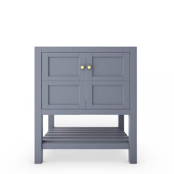 castellousa Alicia 29.25 in. W x 21.75 in. D x 32.75 in. H Bath Vanity Cabinet without Top in Matte Gray with Gold Knobs