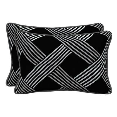 Black Lattice Lumbar Outdoor Throw Pillow (2-Pack)