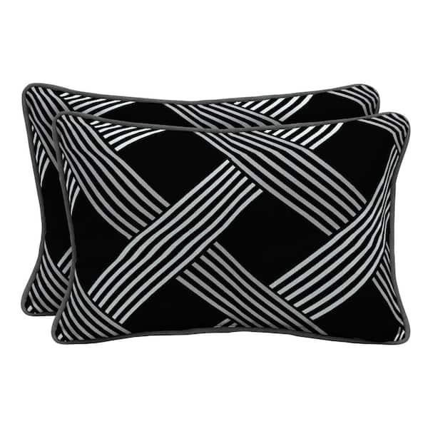 Hampton Bay Black Lattice Lumbar Outdoor Throw Pillow (2-Pack)