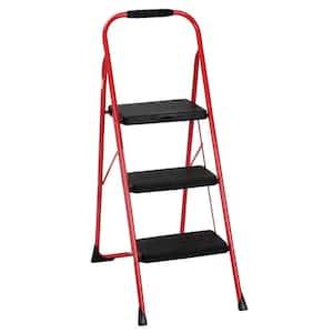 3-Step Steel Big Step Folding Step Stool Type 3 with Rubber Hand Grip in Red