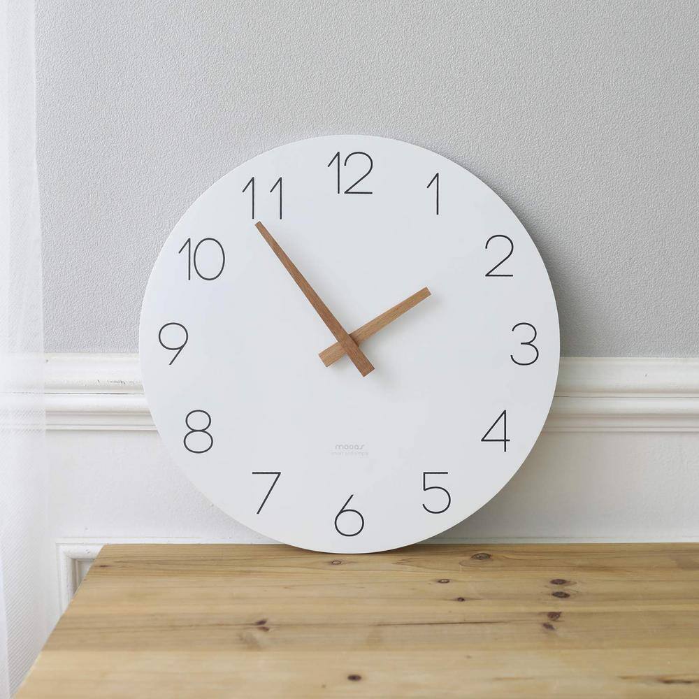 12" White and Wood Round Analog Wall Clock
