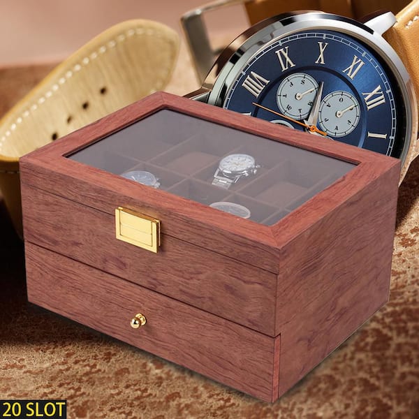 Twenty Watch Wooden Storage Box with Glass Lid