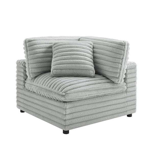 Julia Gray Plush Polyester Cord-like Fabric Corner Wedge Accent Chair