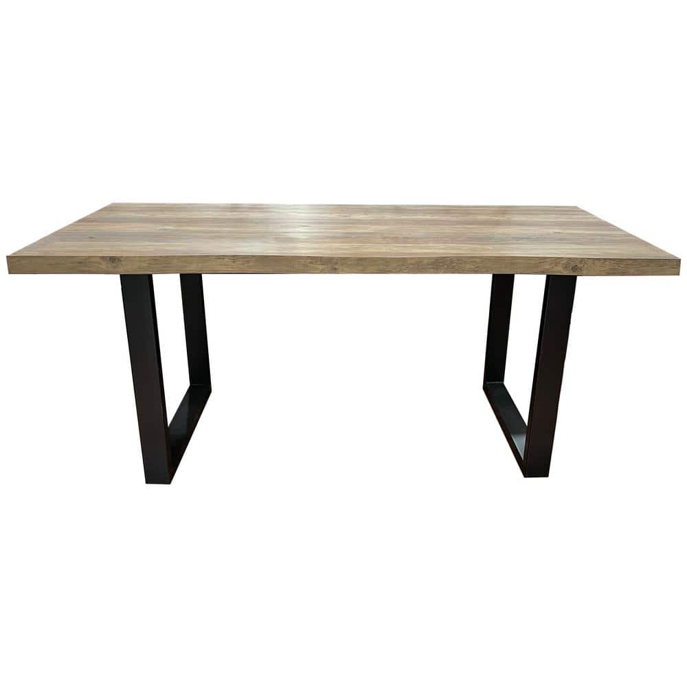 Bazely Industrial Reclaimed Oak Wood Dining Table with Black Base