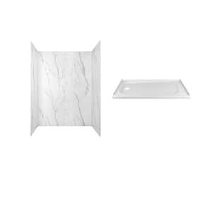 Passage 60 in. x 72 in. 2-Piece Glue-Up Alcove Shower Wall and Base Kit with Left Hand Drain in Serene Marble