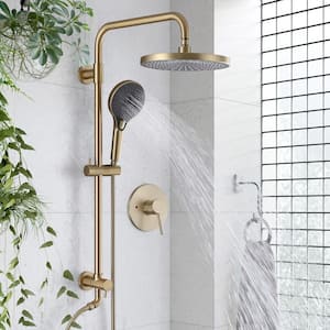 2-Spray Patterns 10 in. Wall Mount Dual Shower Heads with 3-Setting Hand Shower System in Brushed Gold