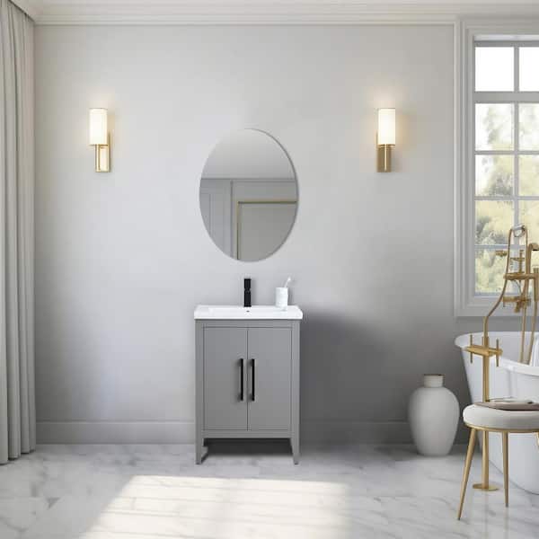 Vanity Art 24 in. W x 18.5 in D x 34 in. H Single Sink Bathroom Vanity Cabinet in Cashmere Gray with Ceramic Top
