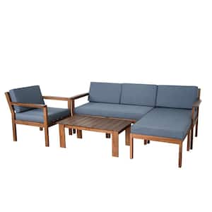 5 piece acacia Wood Outdoor sofa set Couch with small table for garden, backyard and balcony with Cushions Gray