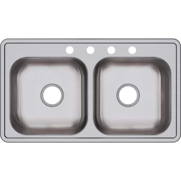 Elkay Dayton 33in. Drop-in 2 Bowl 22 Gauge Satin Stainless Steel Sink Only and No Accessories