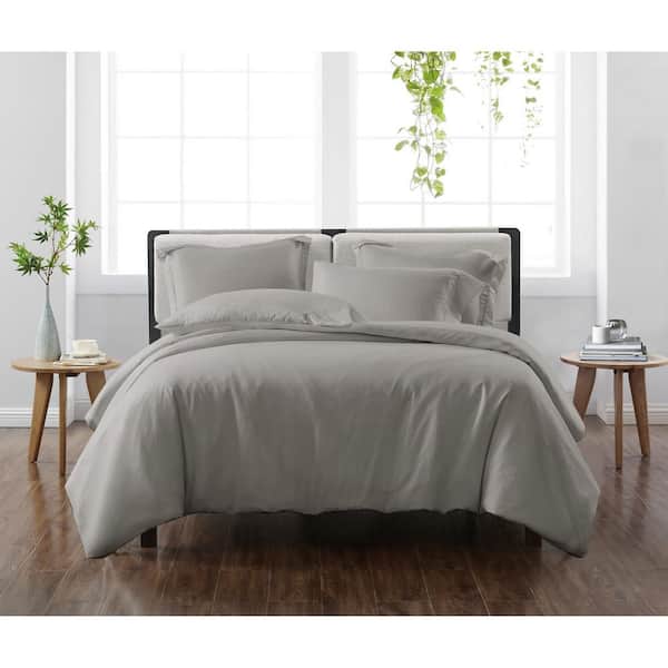 Cannon Solid Grey Full/Queen 3-Piece Duvet Cover Set