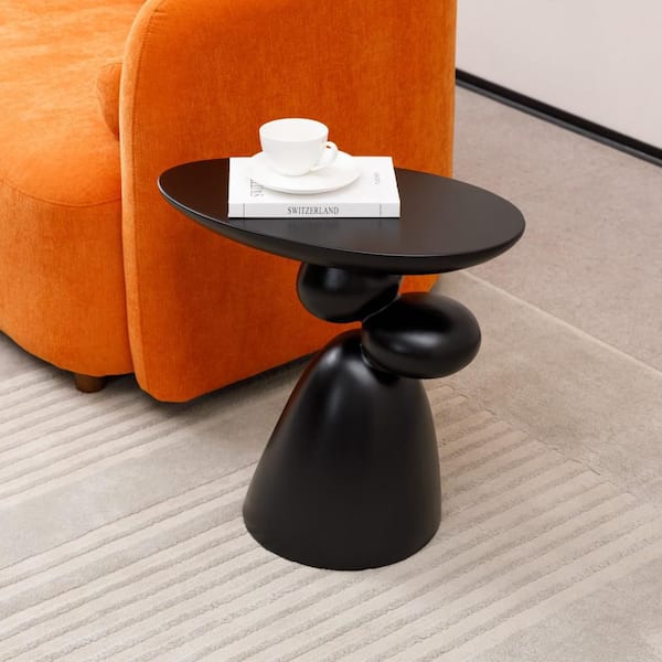 20.1 in. Black Oval Top Fiberglass End Table with Decoration