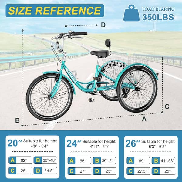MOONCOOL 26 Adult Trikes Wheeled Speed Bike Trikes